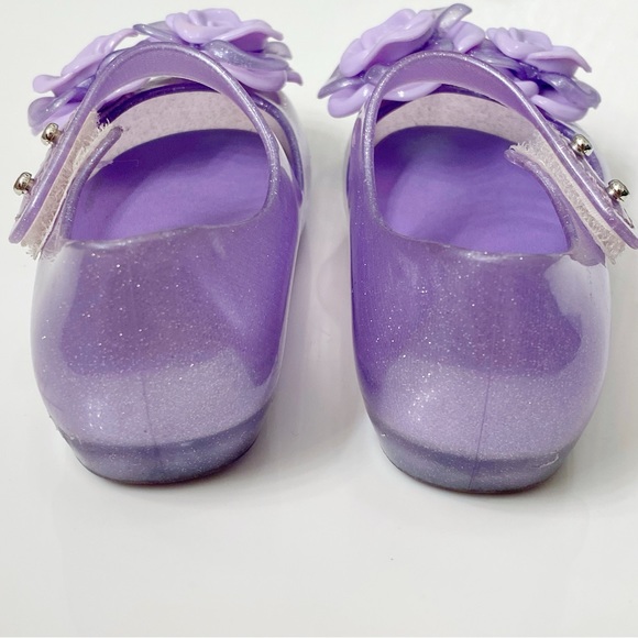 MINI MELISSA glittery purple rose flower ULTRAGIRL GARDEN MARY JANE jelly shoes - Picture 3 of 9